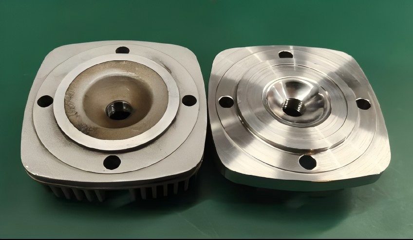Original and redesigned cylinder heads showing their combustion chambers