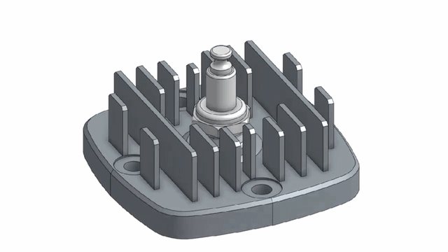 CAD model of the finned high-compression cylinder head with a single central spark plug