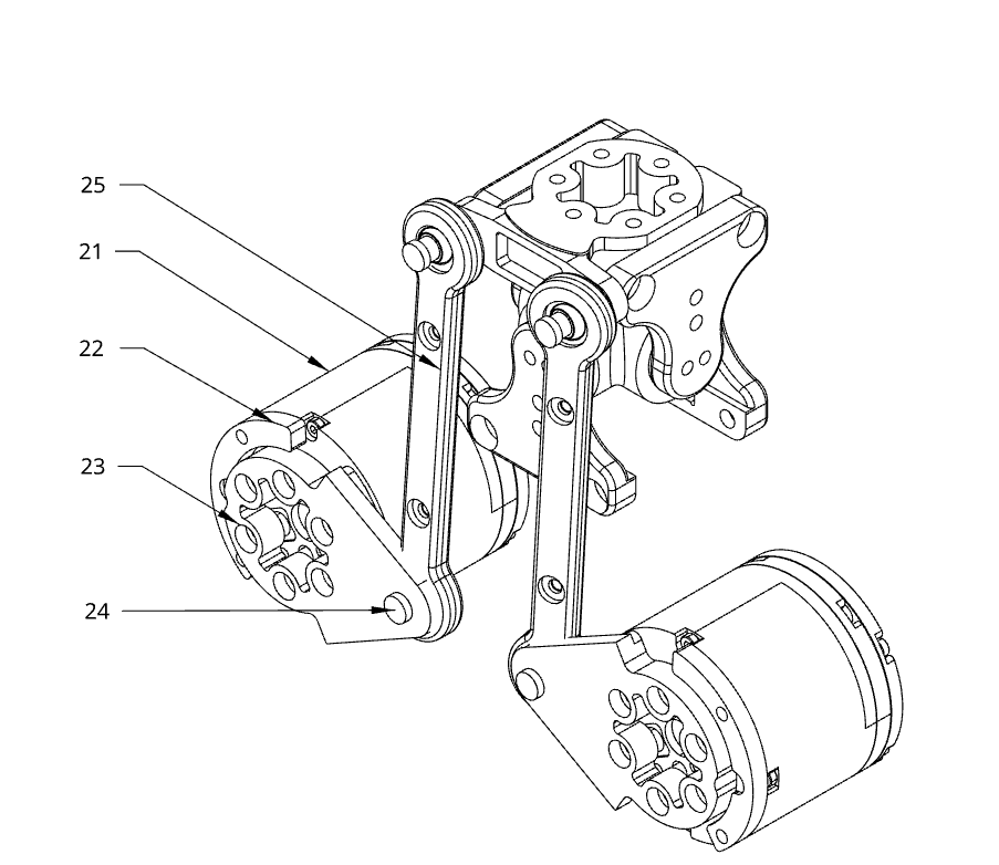 Exploded CAD view of the Zerith humanoid robot 3-DOF neck linkage and actuator assembly