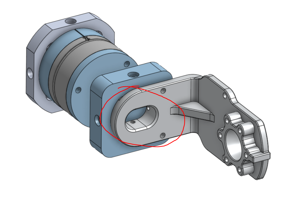 Annotated CAD view highlighting the overconstrained wrist force-sensor interface